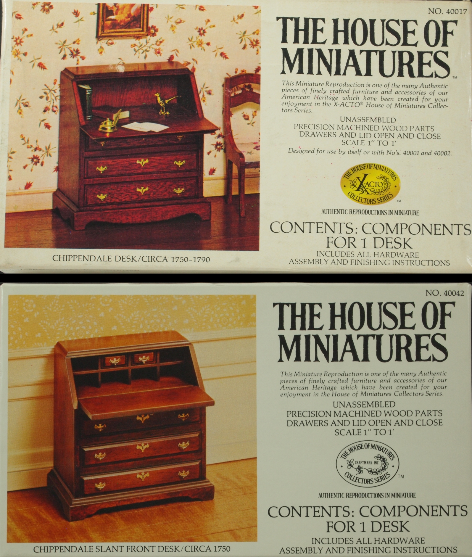 1/12 CHIPPENDALE DESK ON FRAME KIT #40067 HOUSE OF MINIATURES OPEN COMPLETE 